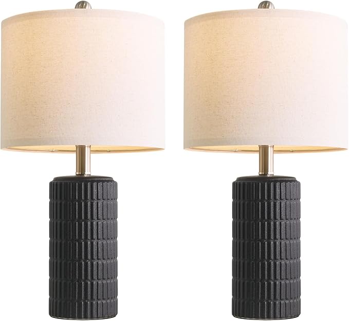 PoKat Small Table Lamps Set of 2 for Bedroom, 20.75'' Matte-Textured Farmhouse Ceramic Bedside Lamps for Night Stands, Stone-Like Modern Lamps for Living Room End Table Hallway Entryway Decor Black - Image 8
