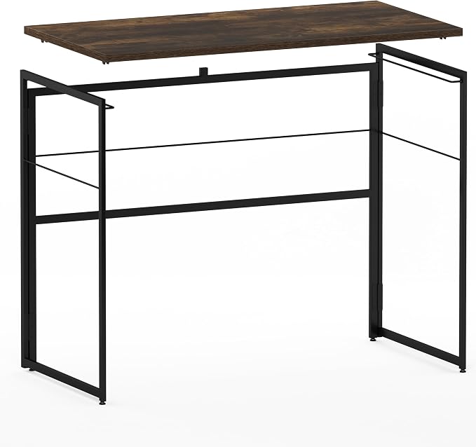 Furinno Riau No Tool/No Assembly/Folding Metal Frame Computer Desk, Rustic Oak/Black, 39 Inch - Image 11
