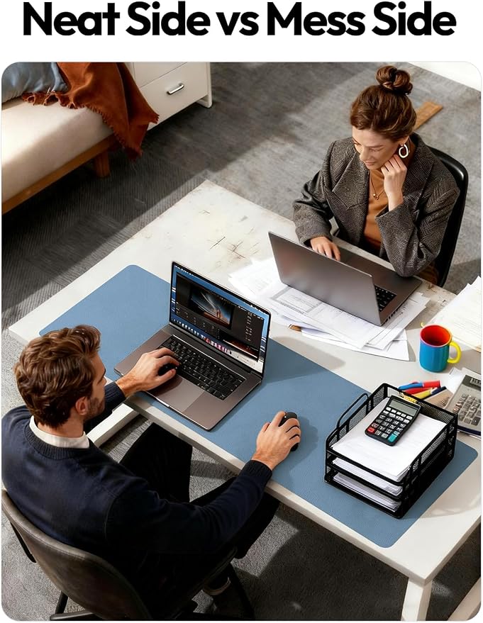 YSAGi Leather Desk Protector, Office Mat, Large Mouse Mat, Non-Slip PU Leather Blotter, Laptop Desk Mat, Waterproof Writing Pad for Office and Home(Blue, 63" x 24") - Image 6