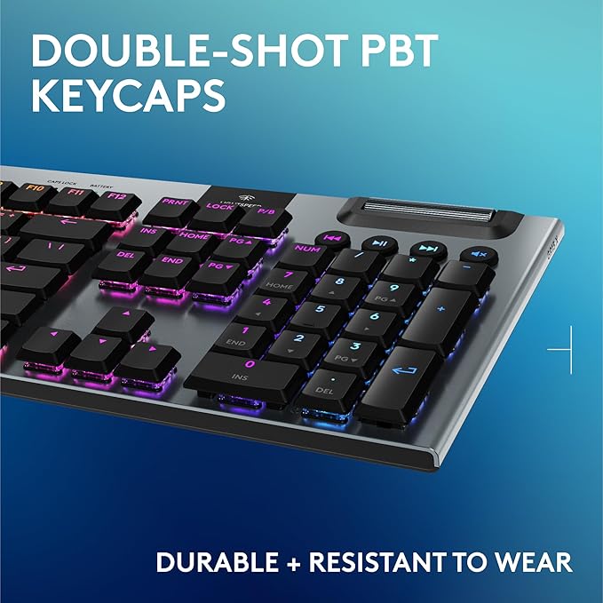 Logitech G915 X Lightspeed Wireless Gaming Keyboard (Clicky) - Black | Low Profile, Mechanical Switches, Double-Shot PBT Keycaps, RGB lighting, Aluminum finish, PC/Mac Compatible - Image 7