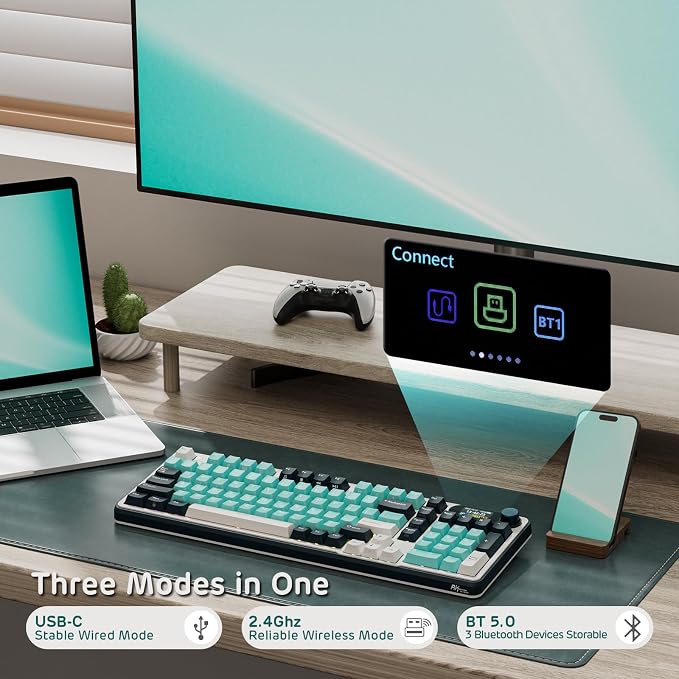RK ROYAL KLUDGE S98 Wireless Mechanical Keyboard w/Smart Display & Knob | 96% RGB Wireless Gaming Keyboard BT/2.4G/USB-C, Hot Swappable Custom Keyboards, Creamy Sound Silent Computer Keyboard - Image 2