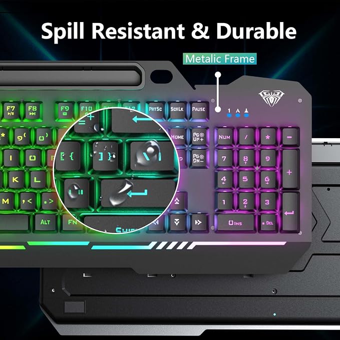 AULA Gaming Keyboard, T102 104 Keys Gaming Keyboard and Mouse Combo with RGB Backlit, All-Metal Panel, Anti-Ghosting, PC Game Keyboard and Mouse, USB Wired Keyboard Mouse for MAC Xbox PC Gamers - Image 8