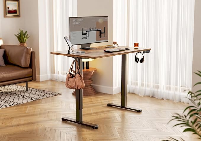 YDN 48 x 24 Inch Rustic Brown Electric Standing Desk | Adjustable Height, Sit Stand, Cable Management, Ergonomic, Home Office - Image 2