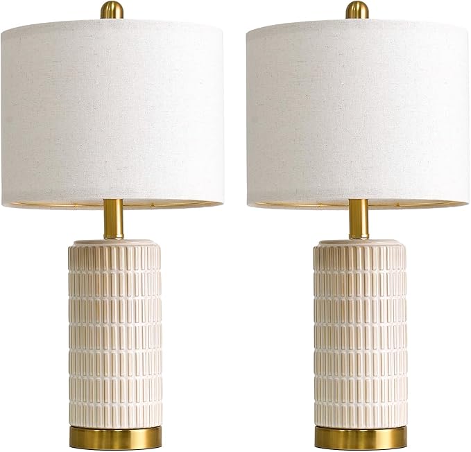 PoKat Small Bedside Table Lamps with USB Ports for Bedroom, 21.5'' White Nightstand Lamps for Night Stands, Modern Ceramic Bedroom Lamps for Living Room End Table, White and Beige - Image 6