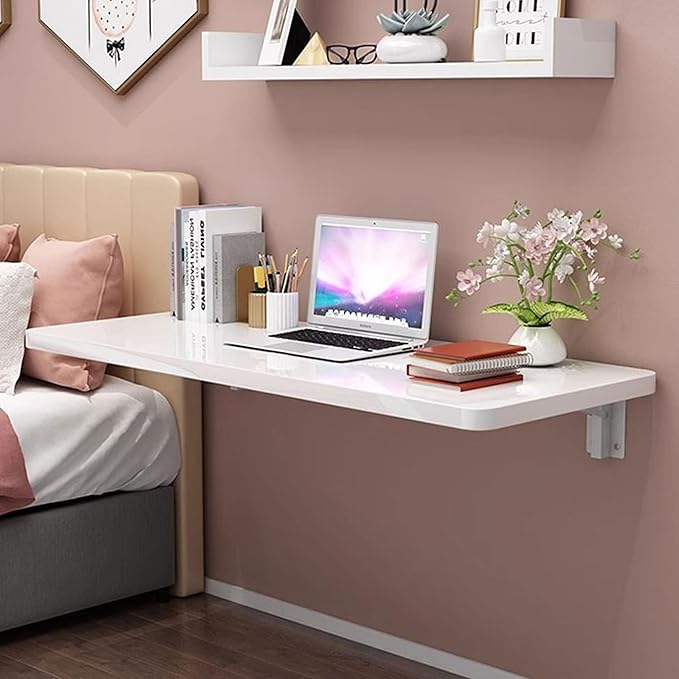 Wall Mounted Folding Table,floating desk for wall,folding wall desks for small spaces,hanging desk for Home Office Computer Workstation,Study Work Bench, Kitchen Dining (White, 35.4"×19.6"(90×50cm)) - Image 5