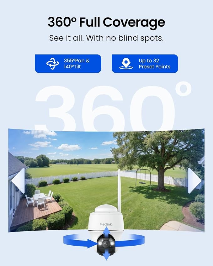 REOLINK Security Cameras Wireless Outdoor, Pan Tilt Solar Powered, 5MP 2K+ Color Night Vision, 2.4/5GHz WiFi, Smart Cameras for Home Security, Works with Home Hub, Argus PT + Solar Panel - Image 2