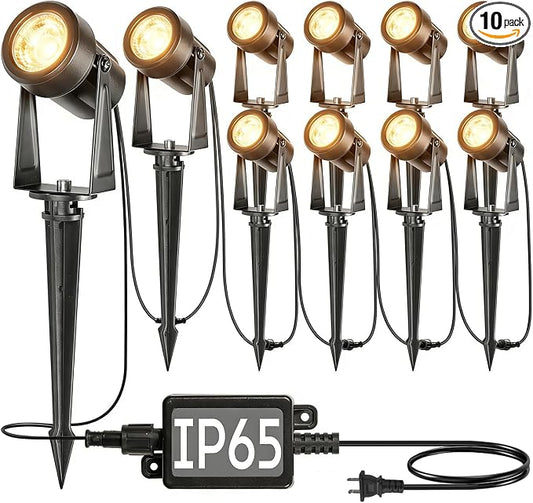SUNTHIN Outdoor Landscape Lighting, 10 Pack Outdoor Spot Lights with Transformer for Yard, Plant, Lawn, Tree, Flags, House, Garden, Fence Use, IP65 Waterproof & Connectable by SUNTHIN