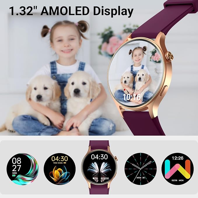 Fitpolo Smart Watch for Women,1.3" AMOLED Touchscreen Fitness Tracker, Make/Answer Calls, Heart Rate SpO2 Monitor,3ATM Waterproof,Sleep Activity Tracking Smartwatch for Android Phones iPhone (Purple) - Image 2