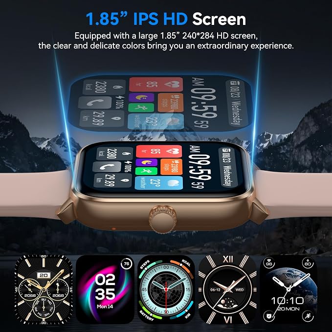 Smart Watches for Men Women with Alexa Built-in, Bluetooth Call, 1.85" HD Touchscreen, 120+ Sport Modes, IP68 Waterproof, 7-Day Battery, 24/7 Heart Rate & Sleep Monitor for Android iPhone (Pink) - Image 6
