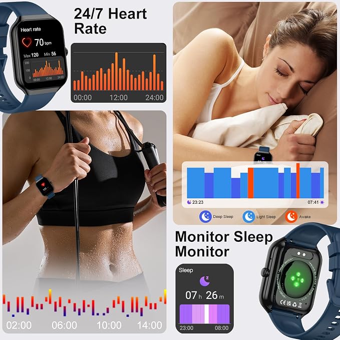 Smart Watch for Men Women (Answer/Make Call), 1.96"HD Smartwatch with Heart Rate/Sleep Monitor/Pedometer/Calories, 113+ Sports Fitness Watch, IP68 Waterproof Activity Tracker for Android iOS-Blue - Image 7
