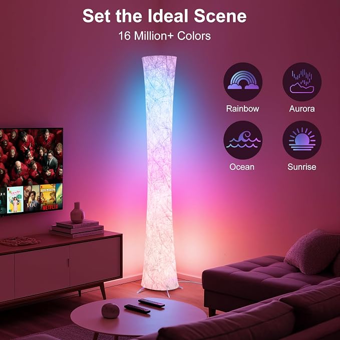 WORLD WIN Floor Lamp, 61'' Smart RGB LED Corner Lamp with Music Sync and 16 Million DIY Colors, 3 Color Temperature, APP & Remote Control, Color Changing Standing Floor Lamp for Bedroom Living Room - Image 3