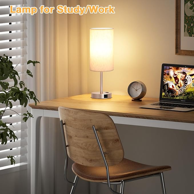 Dicoool 17.4" Bedside Lamp for Bedroom - Dimmable Touch, USB A+C, AC Outlet | LED Bulb Included, 3-Way Dimmable, 17.4" Table Lamp for Living Room, Dorm, Cream Fabric Lampshade, Antique White Metal Base - Image 7