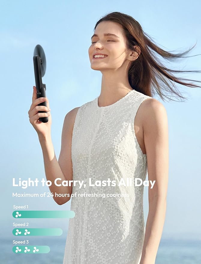 Aecooly Slim Portable Fan, Thin Handheld Fan, USB Rechargeable Mini Personal [24H Max Cooling Time], Battery Powered Small Foldable Pocket for Travel, Summer, Gifts for Women&Men, Girls -Black - Image 4