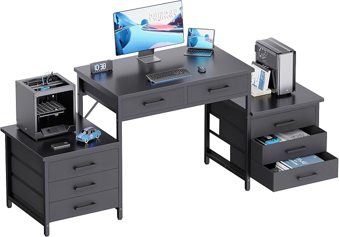 Pamray 63 Inch Office Desk with 8 Drawers and Printer Shelves for Computer | Space-saving, Ample Storage, Large Workspace, Easy Assembly, Sturdy, Suitable for Home Office Study Gaming, Bedroom and Dorms by PAMRAY