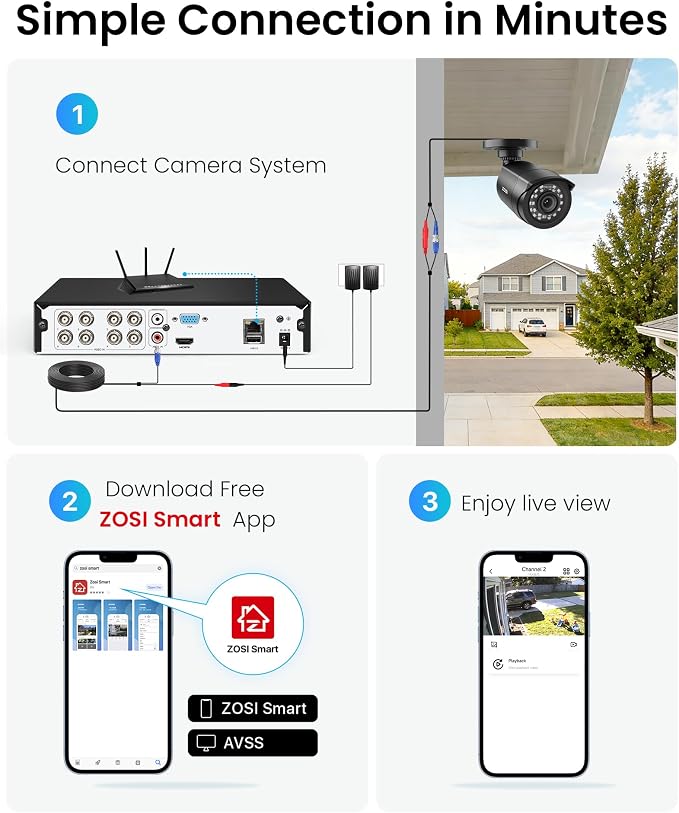 ZOSI 8CH 3K Lite Home Wired Security Camera System, AI Human Vehicle Detection, 4pcs 1920TVL 2MP Indoor Outdoor Camera, Night Vision, H.265+ 8 Channel DVR with 500GB Hard Drive for 24/7 Recording - Image 8