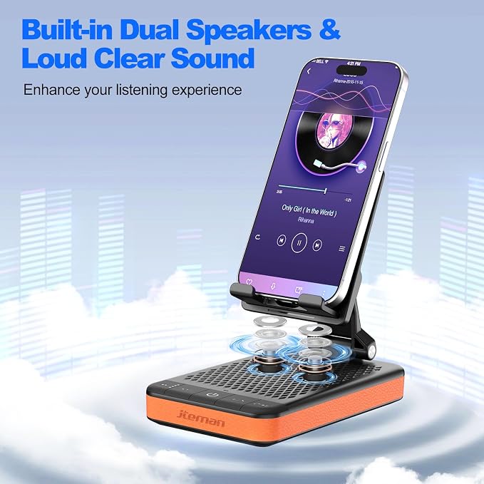 JTEMAN Bluetooth Speaker Phone Stand with Charging Function,Portable Foldable Slim Stand,Birthday Gifts for Men and Women Tech Gadgets - Image 6