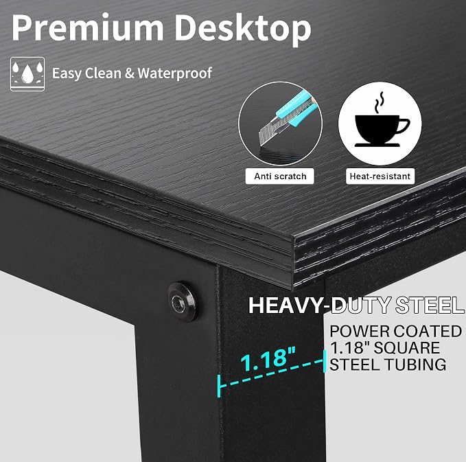 Aquzee Computer Desk with Hutch and Bookshelves, Large Leg Room 47 inch Width Black Desk with Space Saving Storage Shelves for Home Office,Study, Work, Easy Assemble - Image 4