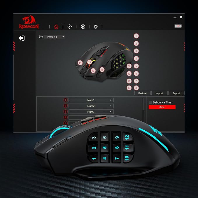 Redragon M913 MAX Wireless MMO Gaming Mouse 26000 DPI Remapping Keys | Cable-Free 0 Delay, Smooth Precise Tracking, Redefine Keybinding Macro, Vibing Backlight, Ergonomic Grip Body Comfort - Image 8