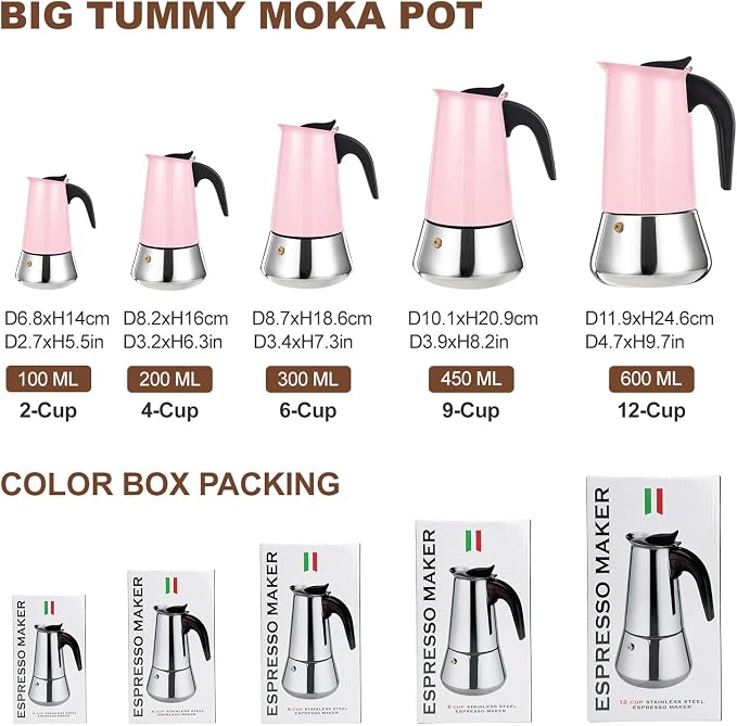12 Cup Stovetop Espresso Maker Stainless Steel Moka Pot Stove Top Percolator Italian Coffee Makers Capable Mocha Greca Machine Cafe Classic Induction Cookers for Home and Camping 600ml 20oz - Image 3