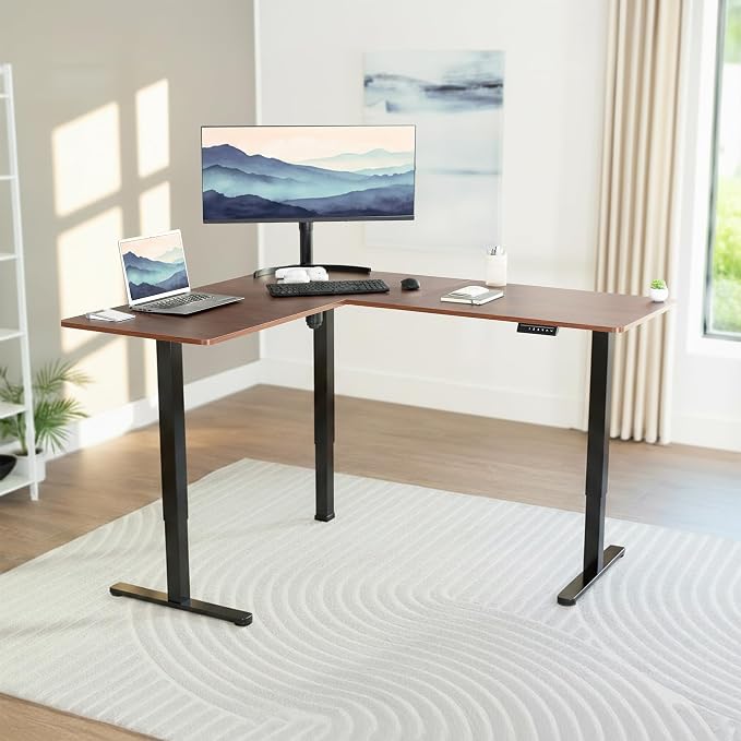 VIVO Dark Walnut 63 x 55 in Corner Standing Desk, DESK-E3CTD | Electric, Reversible L-Shaped Table, Sit Stand, Height Adjustable, Memory Controller, Office Furniture Sets, Black Frame - Image 2