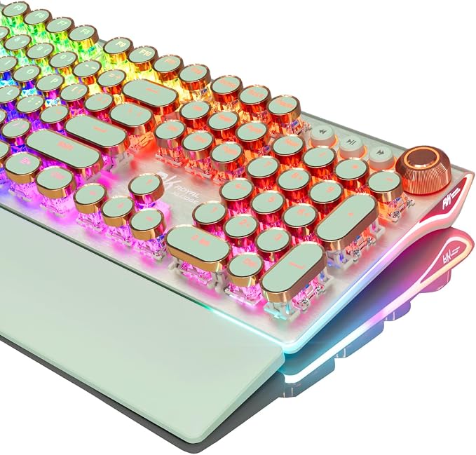 RK ROYAL KLUDGE X108 Typewriter Style Mechanical Keyboard, Wired Gaming Keyboard 108 Keys RGB Backlit Sidelight, Detachable Wrist Rest, Volume Knob, Retro Round Keycaps Blue Switches - Green by RKROYALKLUDGE