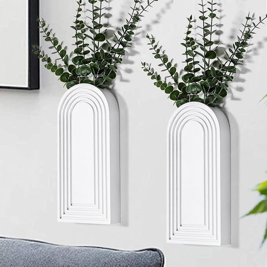Dnnnii 2 Pack Wooden Wall Vase Set - White Finish Modern Farmhouse & Boho Wall Decor for Entryway, Hallway, Bathroom, Living Room, Dining Room, Narrow Spaces by Dnnnii