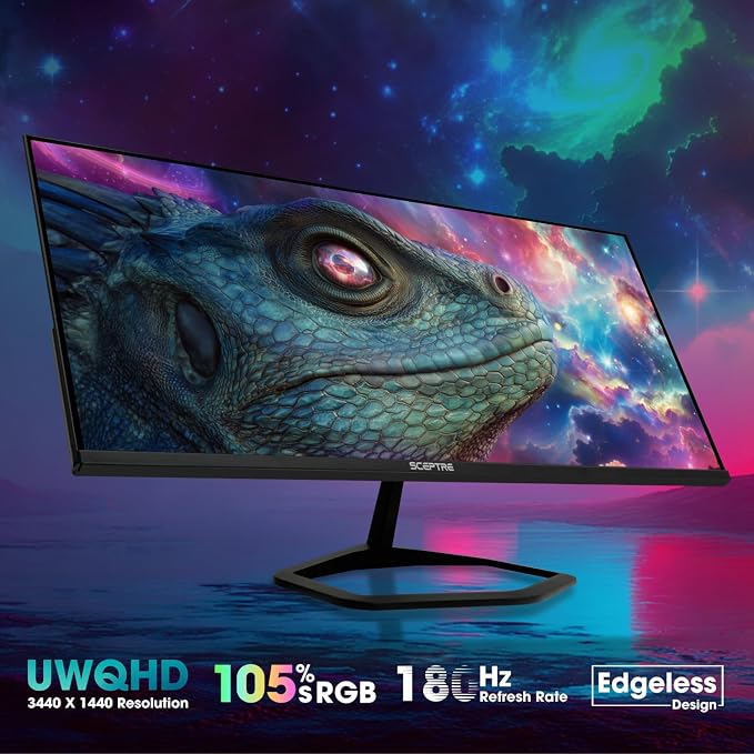 New! Sceptre 34-inch Prime Gaming Monitor 3440 x 1440 up to 180Hz DisplayPort HDMI Build-in Speakers, Machine Black 2027 (E345B-QU180D Series) - Image 4