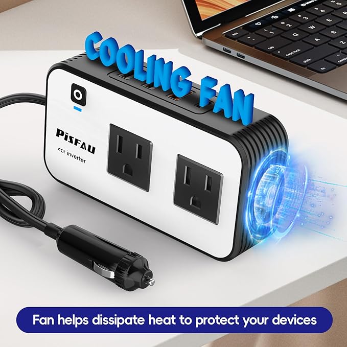 200W Car Power Inverter, PiSFAU DC 12V to 110V AC Car Plug Adapter Outlet with [20W USB-C] /USB-Fast Charger(18W) / 4.8A Dual USB/car Charger for Laptop - Image 5