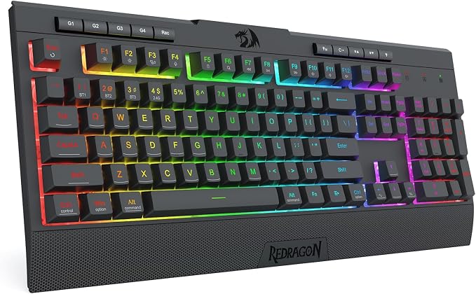 Redragon K525 PRO RGB 3-Mode Wireless Membrane Gaming Keyboard with Multimedia Keys, Linear Mechanical-Feel Switch, 4 Extra On-Board Macro Keys, Dedicated Media Control, Ergonomic Wrist Rest by REDRAGON