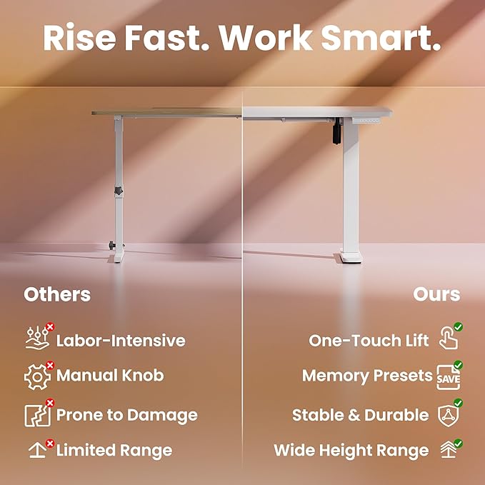 HUANUO 43 x 24 inch Electric Standing Desk Adjustable Height, 4 Memory Height Settings, Sit Stand Up Desk for Home Office & Computer Workstation, White - Image 6