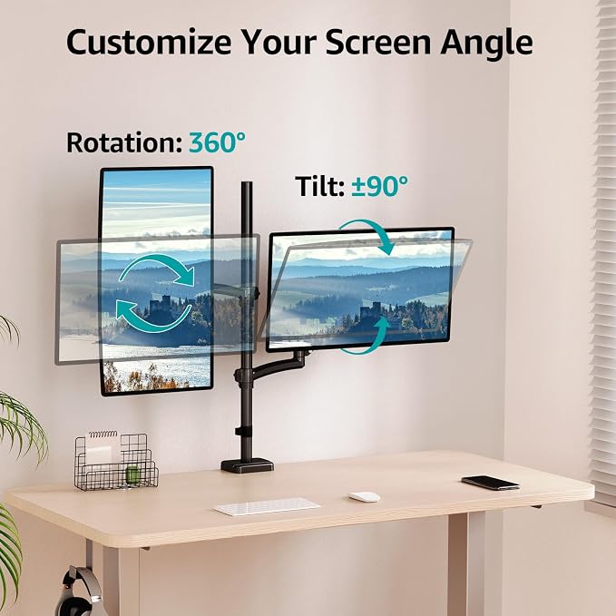 MOUNT PRO Vertical Dual Monitor Mount, Stacked Monitor Stand for 2 Computer Screens up to 32 inches, Full Motion Adjustable Tall Display Desk Mount, Each Arm Holds up to 17.6lbs, VESA Mount - Image 4