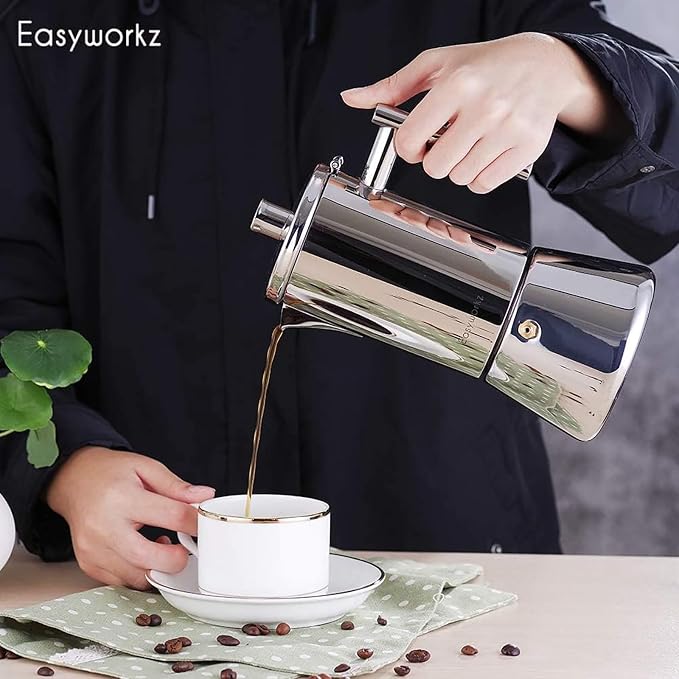 Easyworkz Diego Stovetop Espresso Maker Stainless Steel Italian Coffee Machine Maker 6Cup 10 oz Moka Pot Induction Espresso Pot - Image 7