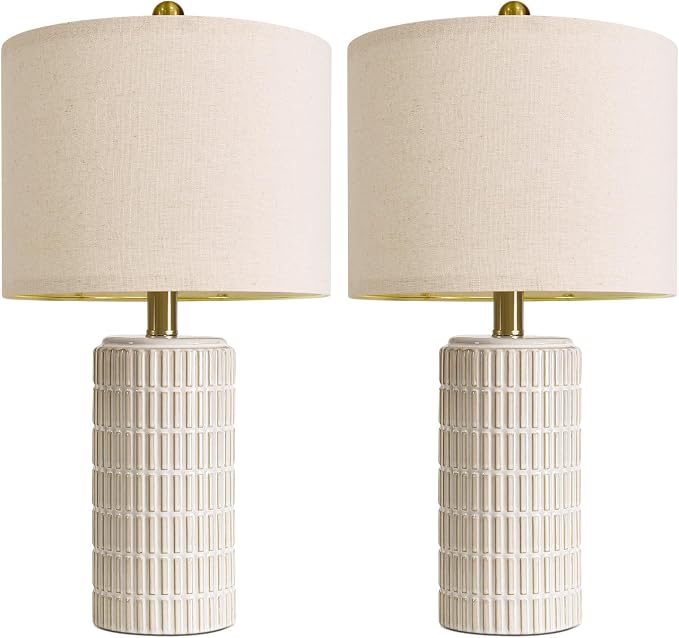 PoKat 20.75" Small Modern Ceramic Table Lamps Set of 2 for Bedroom, White Bedside Lamps for Night Stands, Farmhouse Desk Home Decor Gift Nightstand Table Lamps for Living Room End Table Beige - Image 8