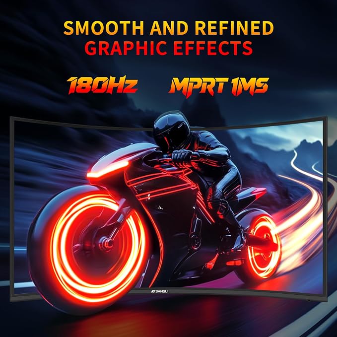 SANSUI 27 Inch WQHD 2560X1440 Curved Gaming Monitor, 180Hz MPRT 1ms Computer Monitor,HDMI2.0 * 2, DP1.2 * 2, Freesync, Curved 1500R, 5000:1 Contrast Ratio, 120% sRGB,HDR(ES-G27C1Q DP Cable Included) - Image 4