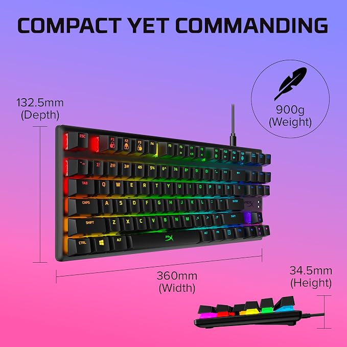 HyperX Alloy Origins Core - Tenkeyless Mechanical Gaming Keyboard, Software Controlled Light & Macro Customization, Compact Form Factor, RGB LED Backlit, Tactile HyperX Aqua Switch,Black - Image 8