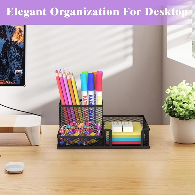 SUPEASY Pen Holder Desk Organizer, Office Supplies Pencil Holder with 3 Compartments, Desk Accessories and Workspace Organizers for Home School Classroom, Black - Image 7
