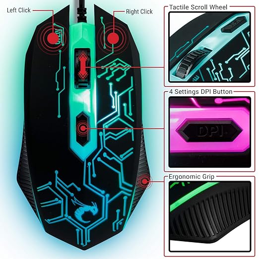 Gaming Keyboard and Mouse and Mouse pad and Gaming Headset, Wired LED RGB Backlight Bundle for PC Gamers and Xbox and PS4 Users - 4 in 1 Edition Hornet RX-250 - Image 4