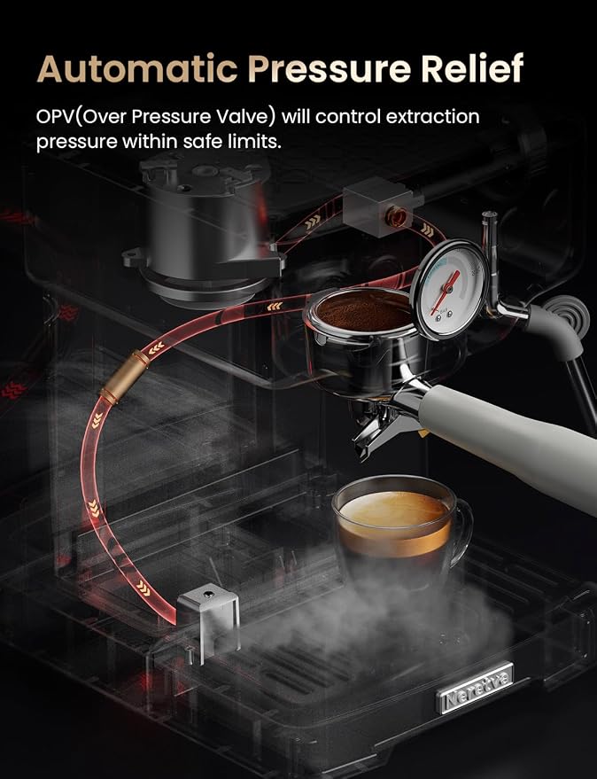 Neretva Stainless Steel Espresso Machine with Visible Pressure Guage-White | 15 Bar Professional Espresso Maker with Powerful Milk Frother and LED Display for Home Baristas to Make Latte, Cappuccino - Image 5