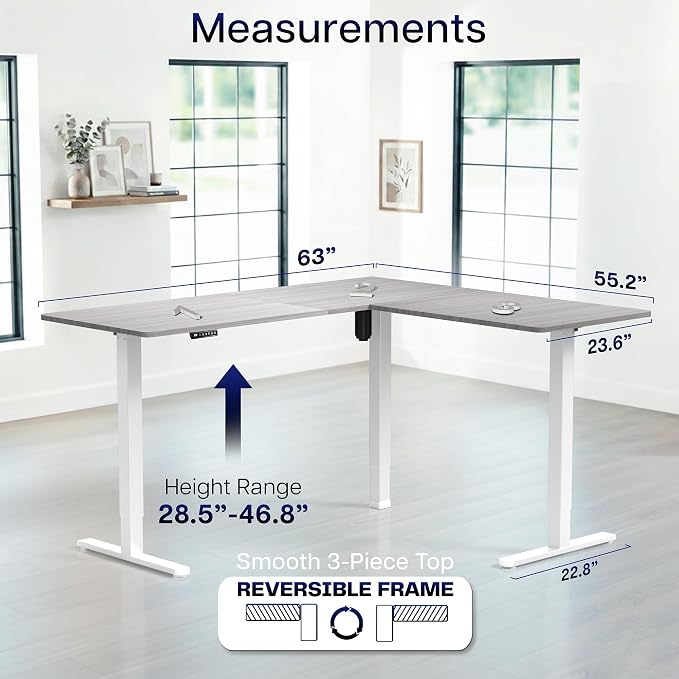 VIVO Dark Gray 63 x 55 in Corner Standing Desk, DESK-E3CTWG | Electric, Reversible L-Shaped Table, Sit Stand, Height Adjustable, Memory Controller, Office Furniture Sets, White Frame - Image 5