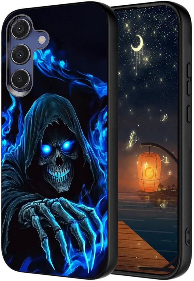 Designed for Galaxy S24 FE Phone Case,Slim Silicone Shockproof Protective Case for Galaxy S24 FE 6.7 inch,Skull with Blue Flame Art by Unknown