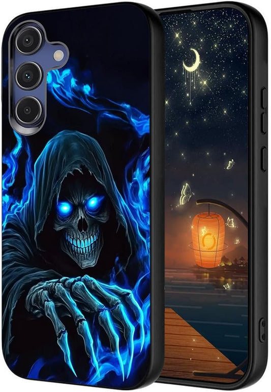 Designed for Galaxy S24 FE Phone Case,Slim Silicone Shockproof Protective Case for Galaxy S24 FE 6.7 inch,Skull with Blue Flame Art by Unknown