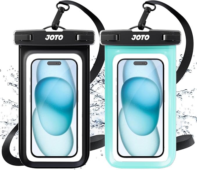 JOTO 2 Pack Universal Waterproof Phone Case for iPhone 17 Air 16 15 14 13 12 11 Plus Pro Max, IPX8 Cellphone Dry Bag XR X SE, Galaxy S23 S22 S21 S20+ S20 S10 Plus Note, Pixel up to 7" -Black/Green by JOTO