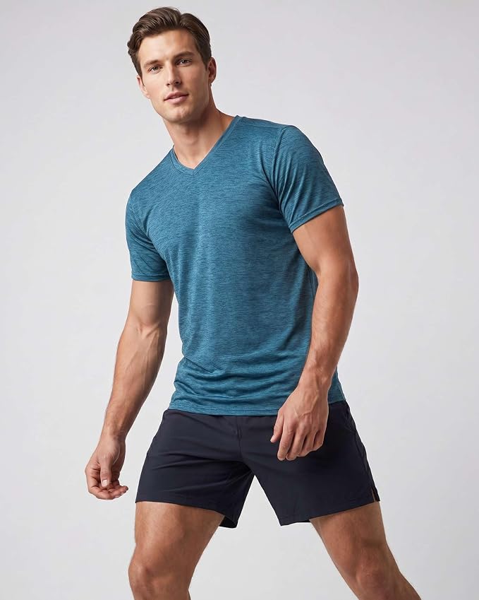 5 Pack Men's Dry Fit V Neck Gym Workout T Shirts Athletic Moisture Wicking | Cooling, Quick Dry, Breathable, Short Sleeve, Exercise, Cycling, Sports, Outdoor, Fitness, Golf, Crossfit, Hiking, Tennis - Image 2