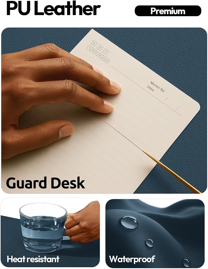 YSAGi Leather Desk Protector, Office Mat, Large Mouse Mat, Non-Slip PU Leather Blotter, Laptop Pad, Waterproof Writing Pad for Office and Home (Dark Blue, 31.5" x 15.8") - Image 3