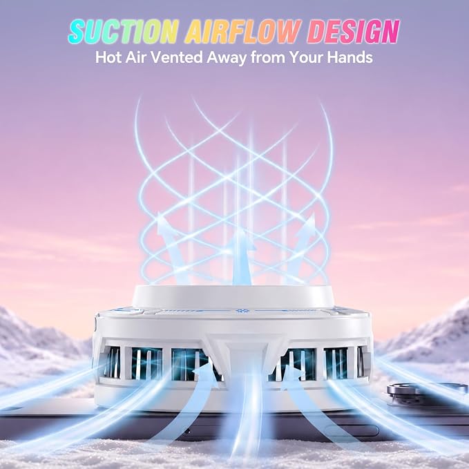 USB Phone Cooler White, Suction Airflow Design Hot Air Not Blowing Hands, Semiconductor Cooling Fan, Magnetic & Clip-On, Large Cooling Plate, 3 Gears, RGB Switchable for iPhone Android - White - Image 4