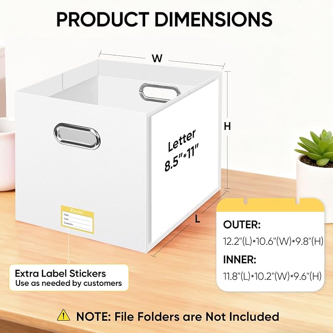 BALEINE File Organizer Box, Cardboard File Folder Organizer with Handle for Letter Size, Portable Collapsible Hanging Filing Box for Home Office Document Storage (4 Pack, Large White) - Image 3