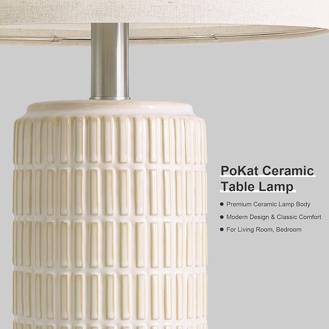 PoKat 23'' Dimmable Table Lamps with Remote for Living Room, Modern Stepless Adjustable Bedside Lamps Set of 2 for Bedroom, Nightstand Lamps for Office Nursery Desk Console Kids, White (No Battery) - Image 3