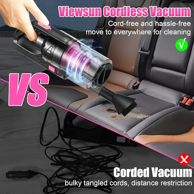 Car Vacuum Cordless Rechargeable, 8000PA High Power Handheld Vacuum Cleaner with 17PCS Car Cleaning Kit, Pink Auto Accessories for Women Gift - Image 3