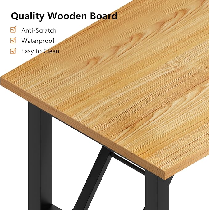 Need Home Office Desk - 62 Inches Large Computer Desk Sturdy Black Table Foldable Desk Gaming Computer Table No Assembly Required Teak AC5BB(157.5 * 60) | Black Frame Writing Gaming Work Table/Foldable Home Office Desk/Sewing Table, No Assembly Required - Image 6