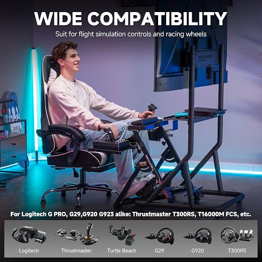 GTPLAYER Flight Racing Simulation Stand Foldable Gaming Stand Compatible with Logitech/Thrustmaster/PXN Gaming Devices Adjustable Stable Simulator Cockpit Stand, Electronic Device Not Included, Black - Image 6